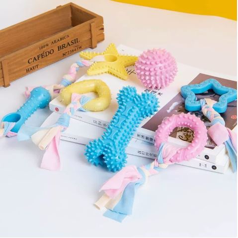 XC4 TPR Teething Toys with Cotton Rope on a pet