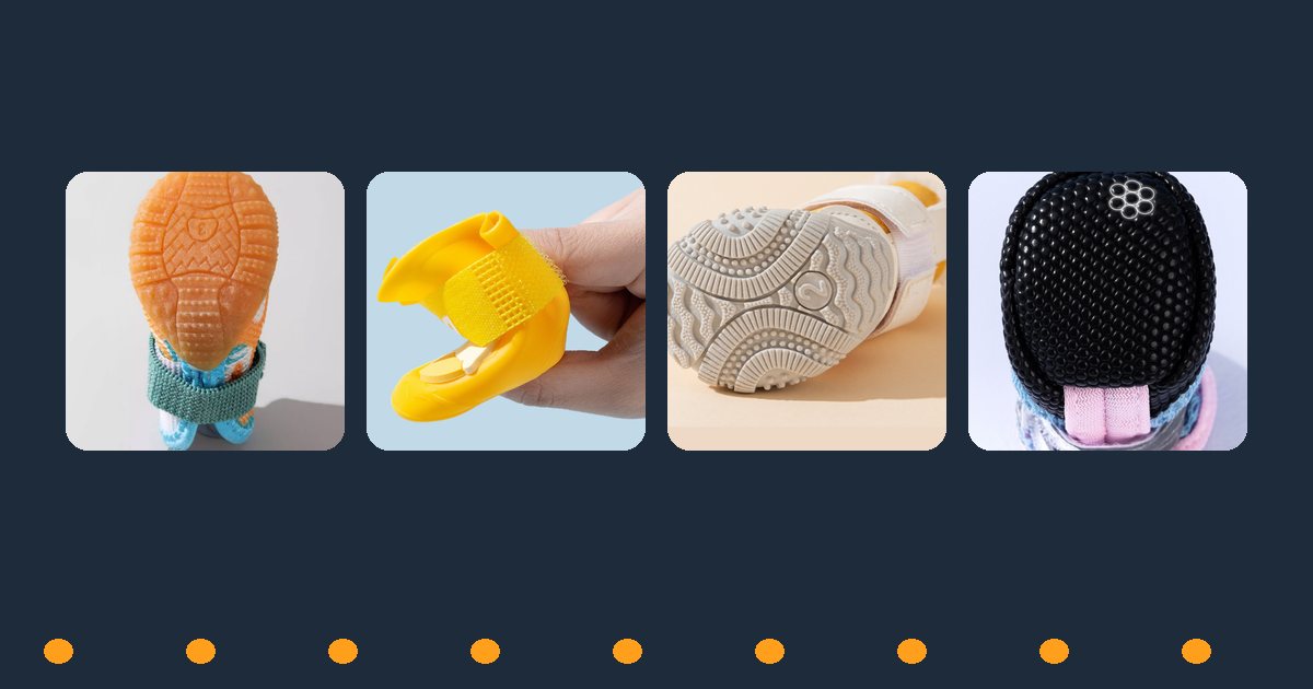 Close-up of a flexible orange TPR dog shoe sole being bent by hand