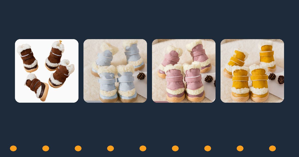 Four colourways of a fleece-lined winter dog boot for a private label range